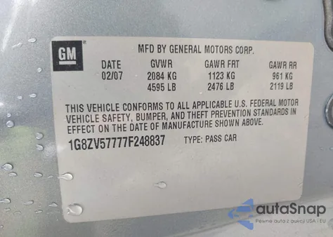 2007 Saturn Aura Xr из США, поврежденный, VIN 1G8ZV57777F248837